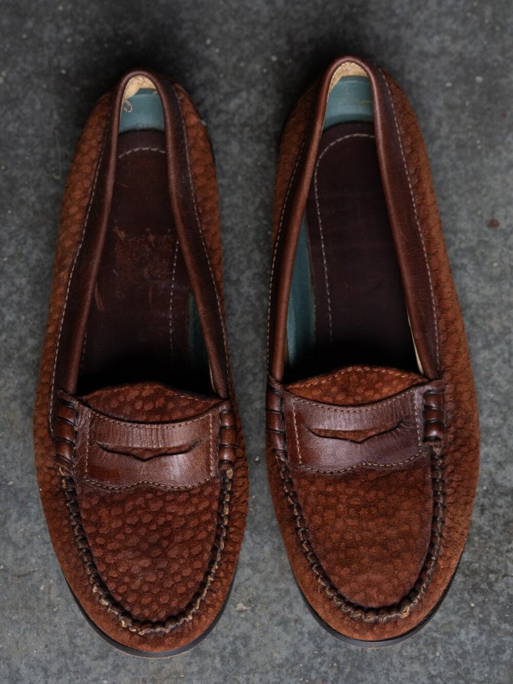 Copper Brown Textured Leather Penny Loafers